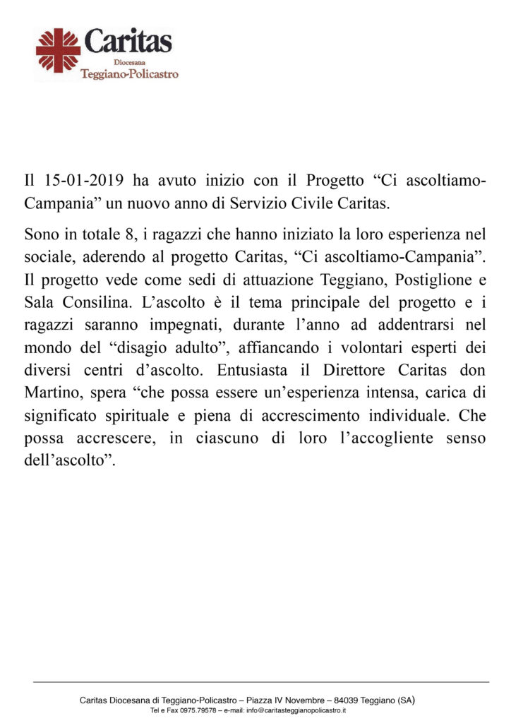 Comunicato stampa inizio servizio civile 
